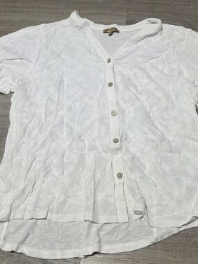 Democracy White Embroidered Button-Down Shirt